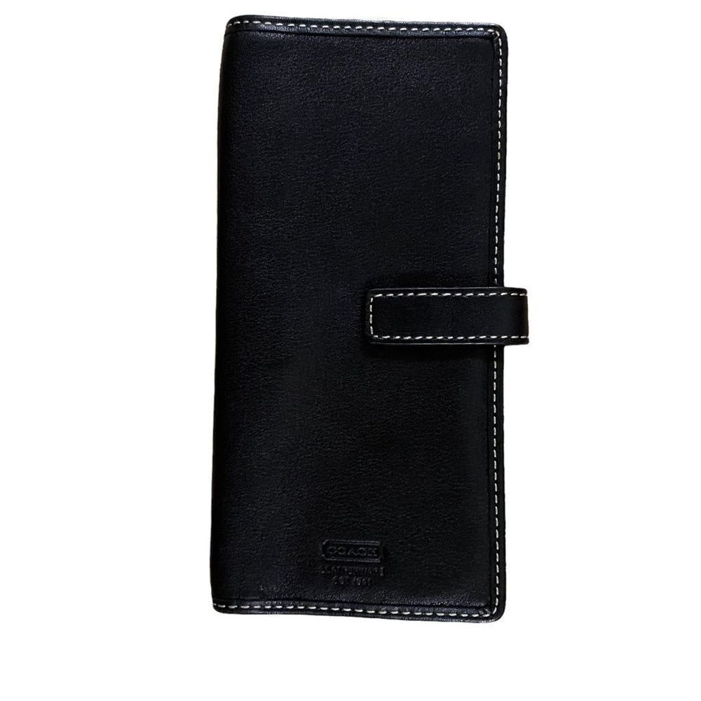 Coach ~ Black Wallet/Card holder ~ Lilac Interior ~ smooth leather ~ strap/snap